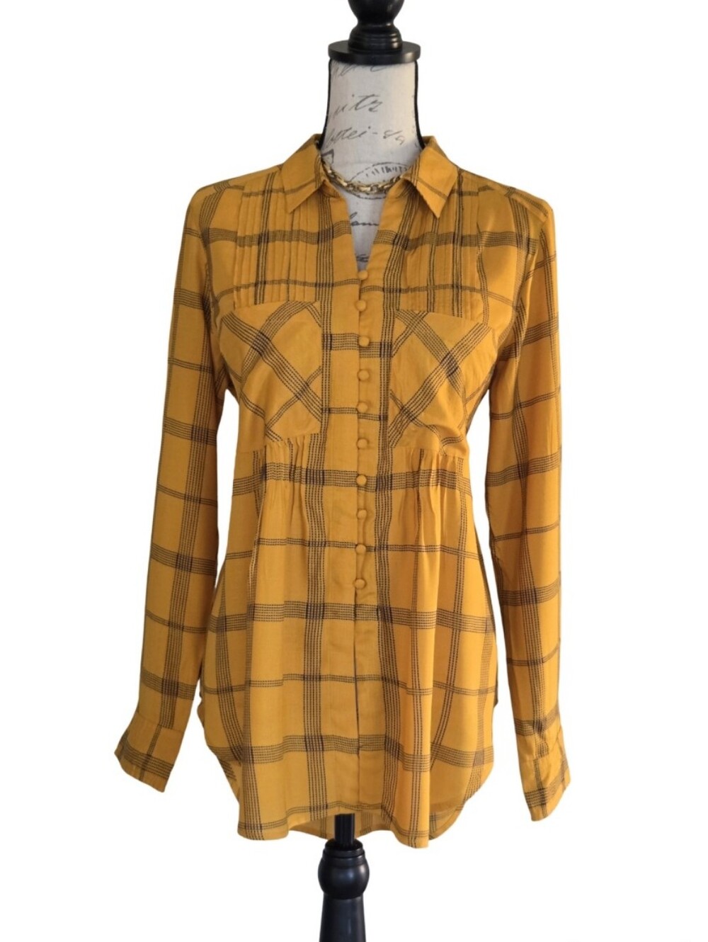 NWOT Yellow Plaid Button Front Shirt.